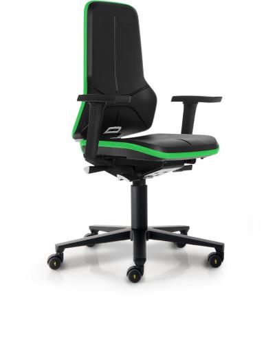 ESD Workplace Chair NEON 2 Multifunction Armrests ESD Work Chair Synchronous Mechanism Integral Foam ESD Flex Strip Green Soft Castors Bimos Workplace Chairs Interstuhl